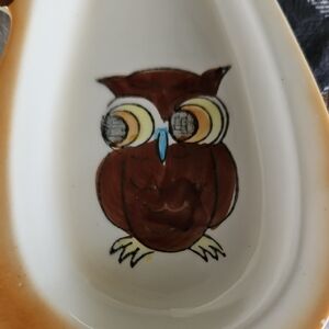 Mushroom Shaped Ceramic Wall Hanging With Owl Image - Vintage